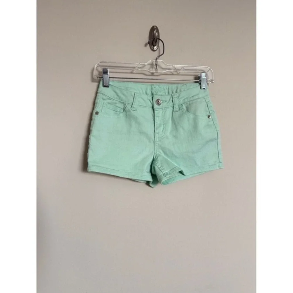 Justice Girls Mint Green Denim Shorts Size 14S Slim Stretch 5-Pocket Summer